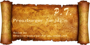 Preszburger Tarján névjegykártya